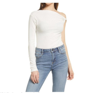 NWOT OPEN EDIT One-Shoulder‎ Ribbed Top in Ivory (XXS)